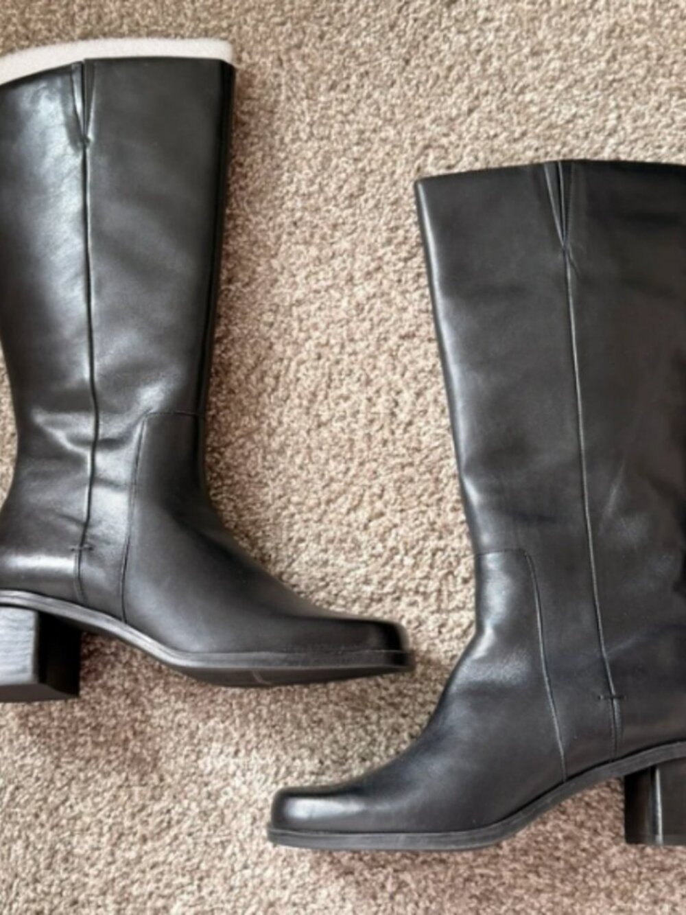 Vintage Nautralizer Square Toe Black Leather Knee High Boots 8 / 9 - Picture 1 of 5